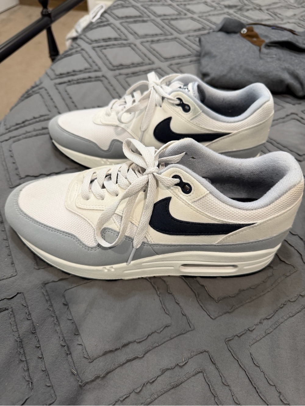 Nike Air Max White and Grey Sneakers with Navy Swoosh